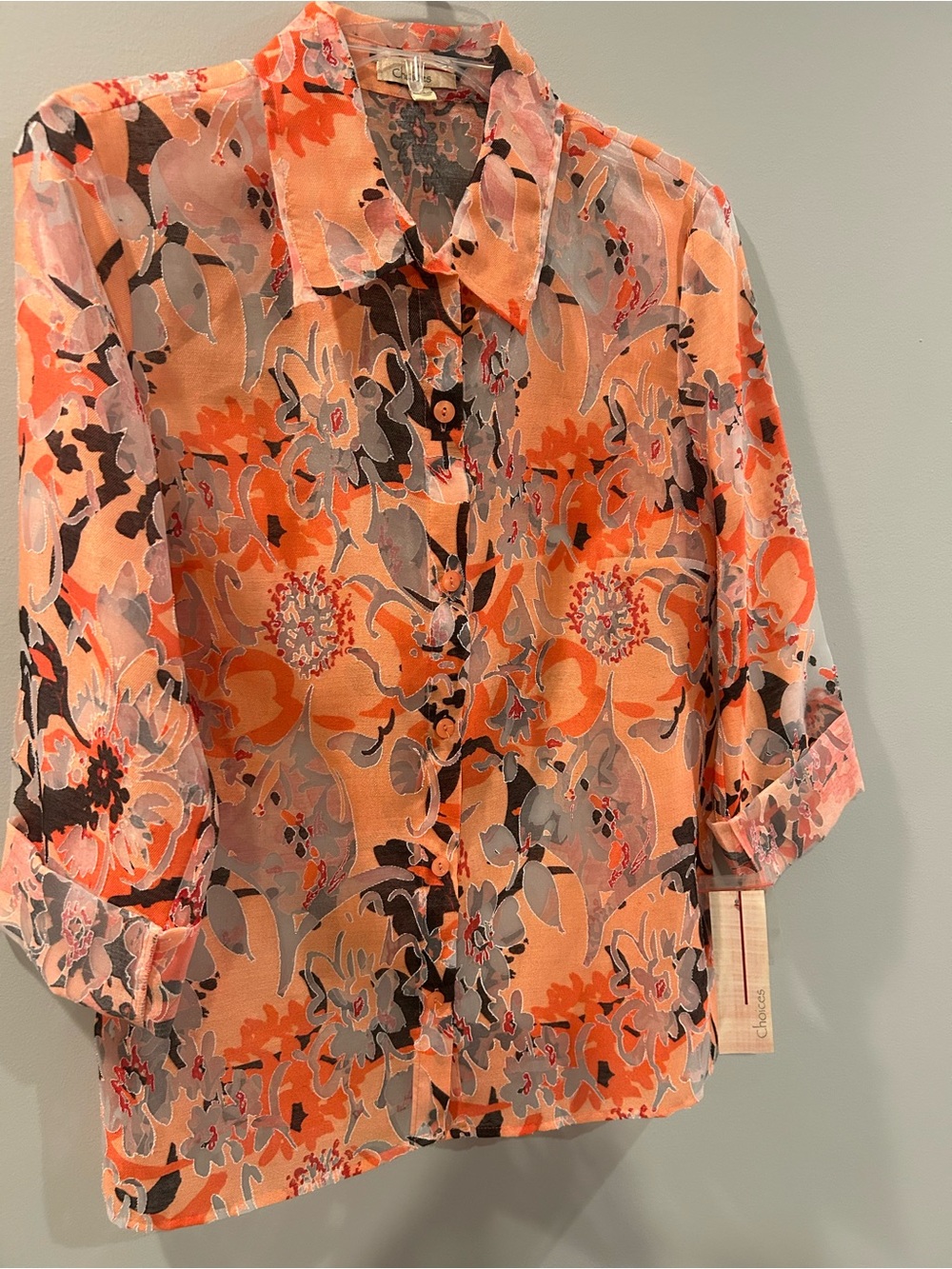 Choices Floral Button-Up Blouse - Coral, Gray & Black